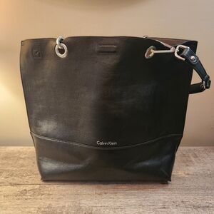 Calvin Klein Sonoma Reversible Novelty North/South Tote in black faux leather